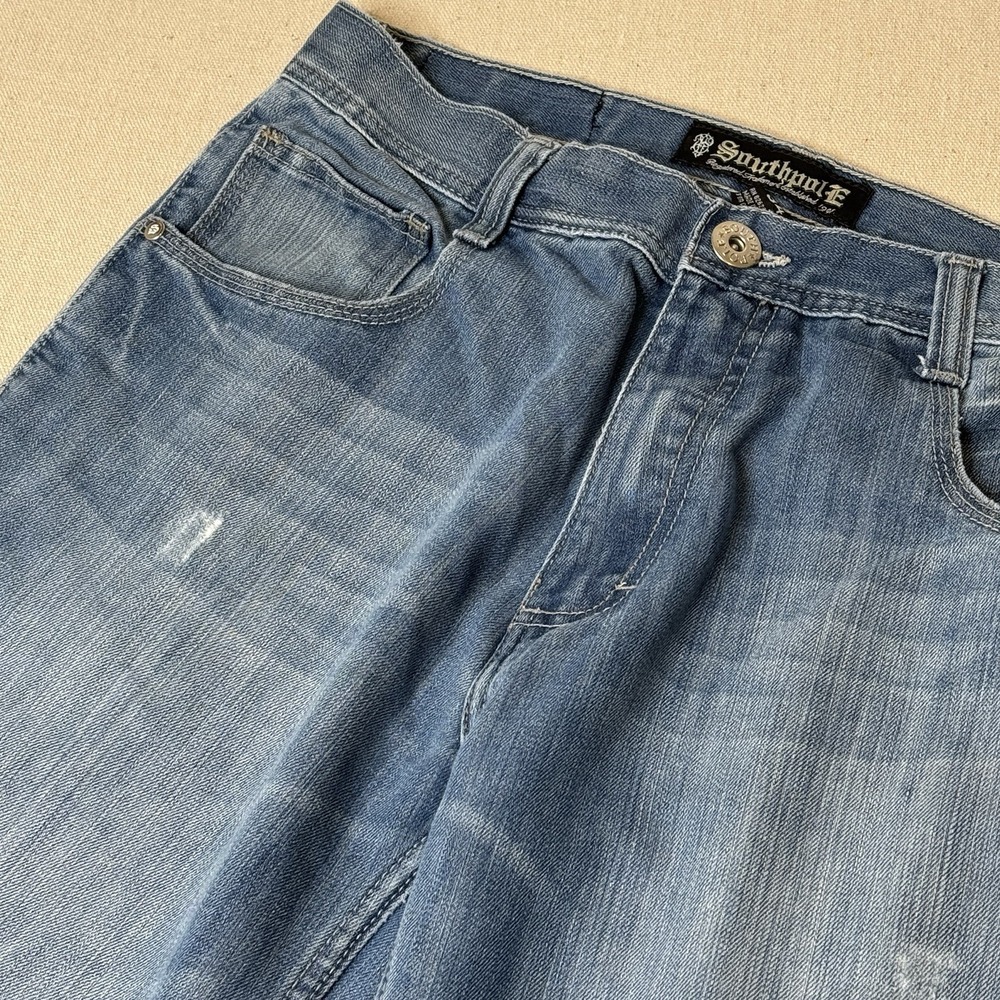 VTG Southpole Men's 34x30 Wide Leg Medium-Wash Distressed Jeans‎ Y2K Baggy